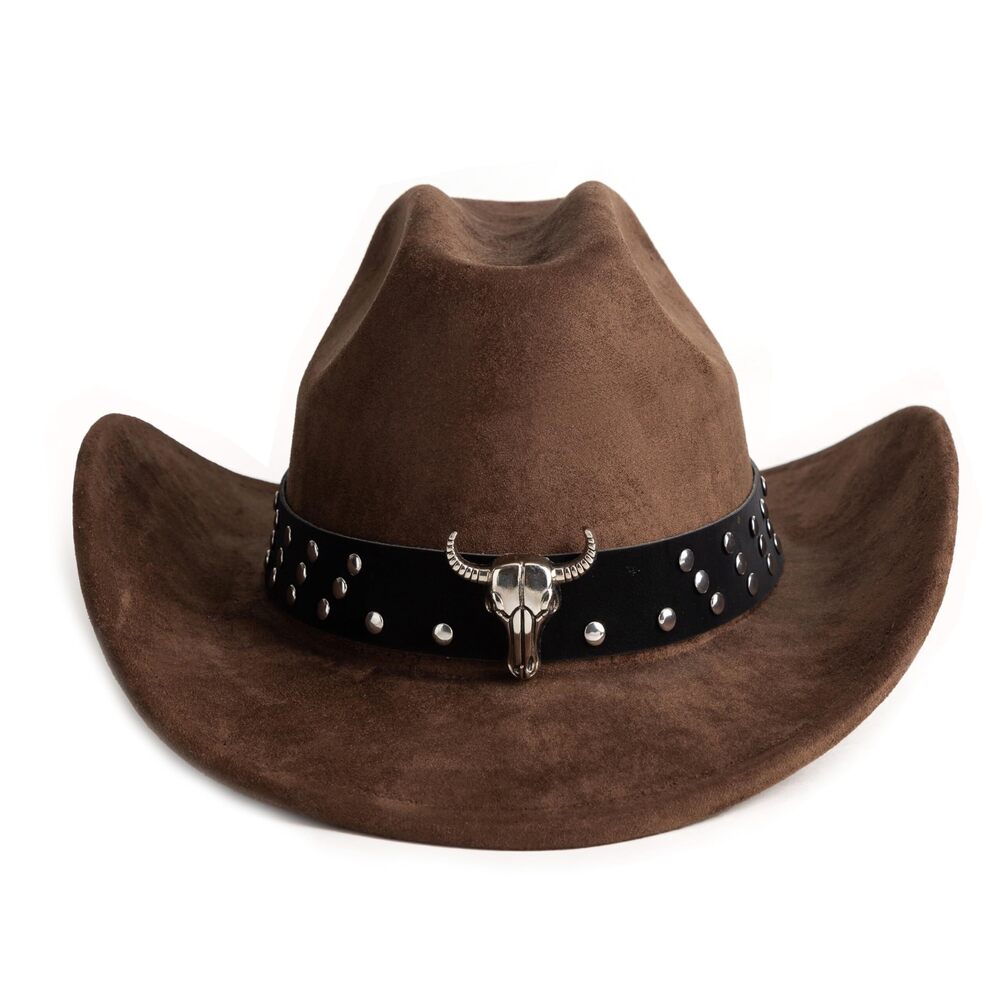 5332 Cowboy Hats Wide Brim Felt Hats with Cow Belt Buckle AA Coffee
